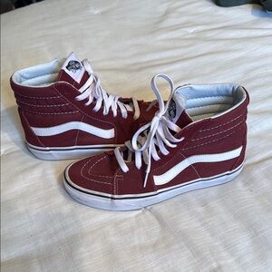 Vans Red and White High-Top Sneakers